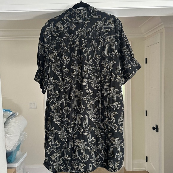 JOE FRESH Linen Blend Black & Sage Palm Print Short Sleeve Shirt Dress - Size XL - Picture 6 of 12